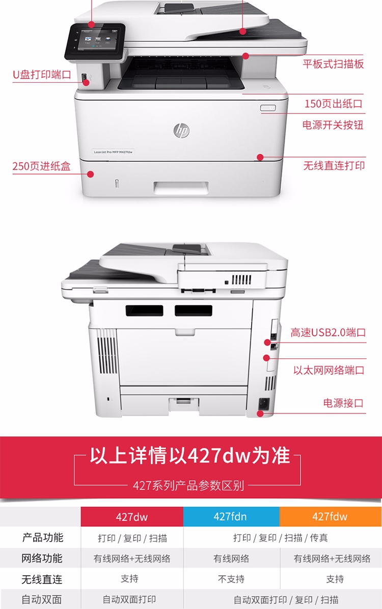 惠普 HP M427dw A4黑白激光一體機